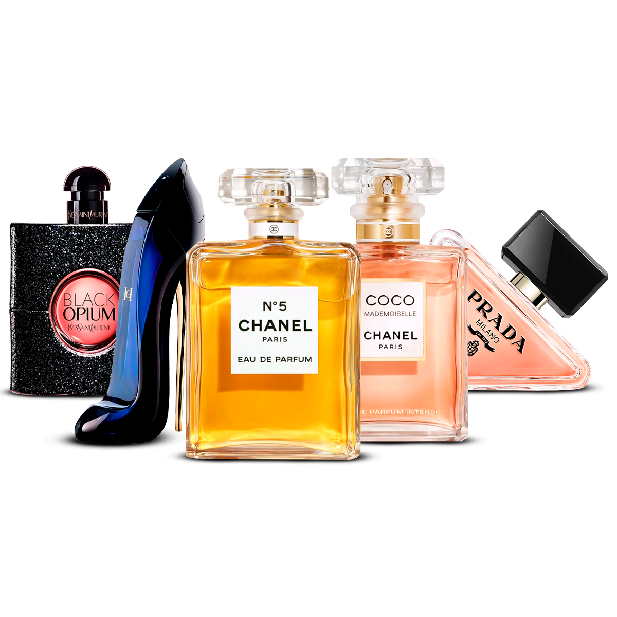Komplet 5 parfumov – Black Opium, Good Girl, Chanel N°5, Coco Mademoiselle in Prada Paradoxe [100 ml vsako]