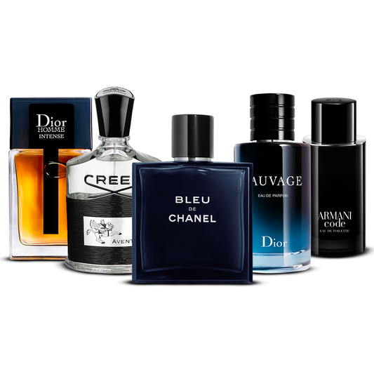 Komplet 5 parfumov  –  Dior Homme Intense, Creed Aventus, Bleu de Chanel, Sauvage in Armani Code   [100 ml vsako]