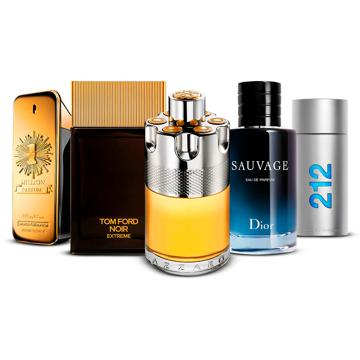 Komplet 5 parfumov  – 1 Million, Tom Ford Noir Extrême, Azzaro Wanted, Sauvage in 212 Men [100 ml vsako]