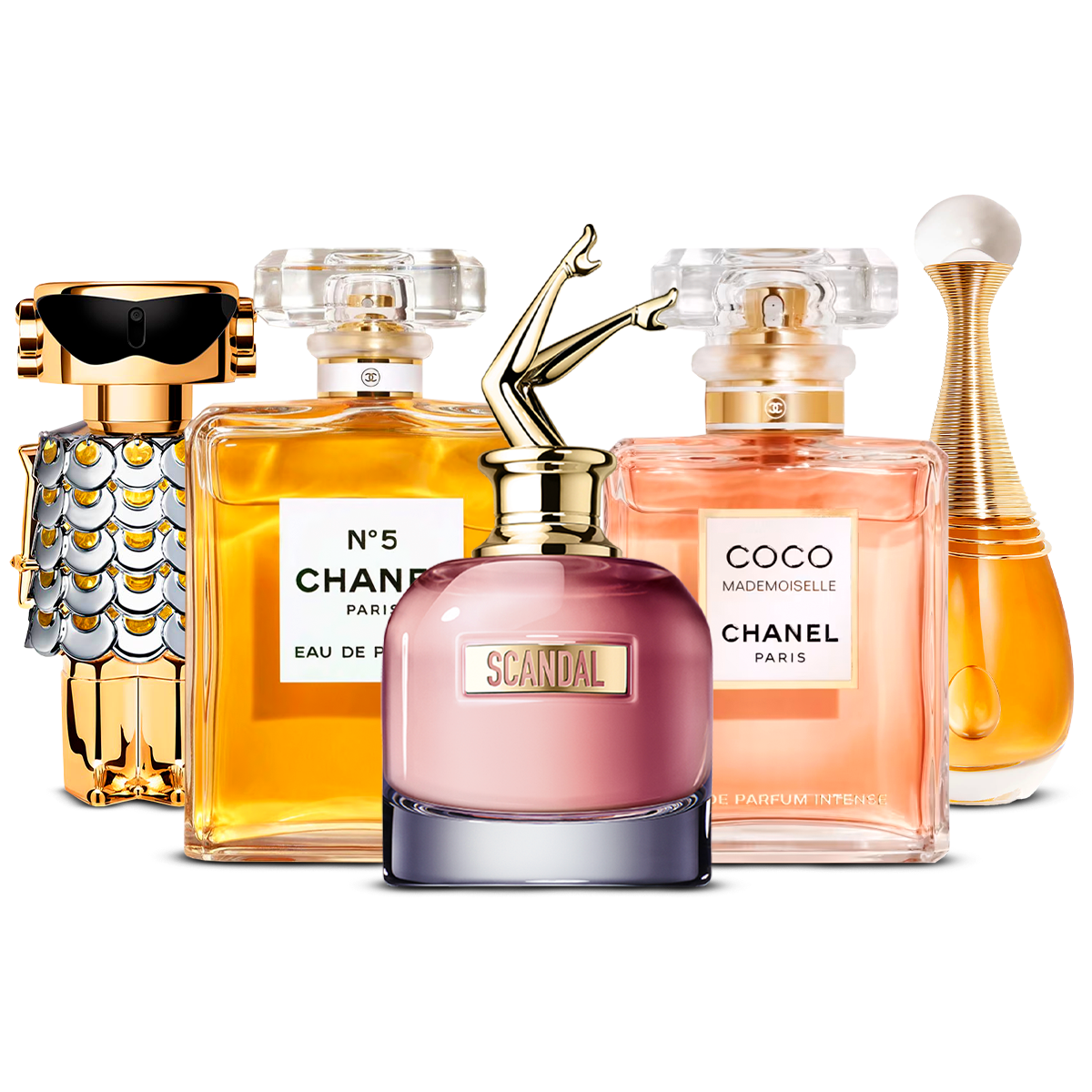 Komplet 5 parfumov – Fame, Chanel Nº5, Scandal, Coco Mademoiselle in J'adore [100 ml vsako]