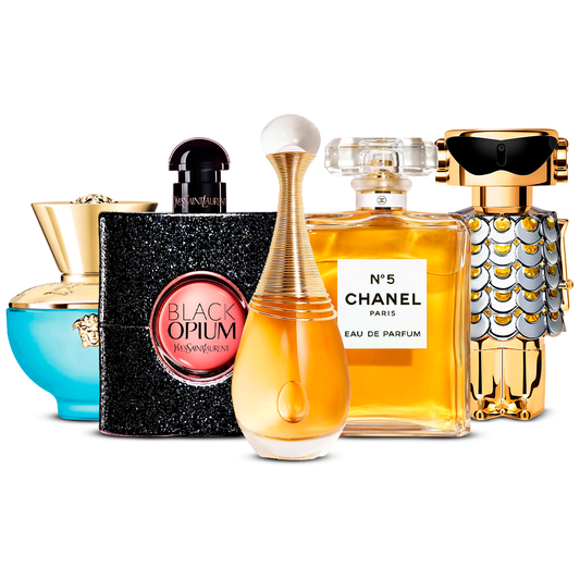 Komplet 5 parfumov  – Versace Dylan Turquoise, Black Opium, J'adore, Chanel Nº5 in Fame  [100 ml vsako]