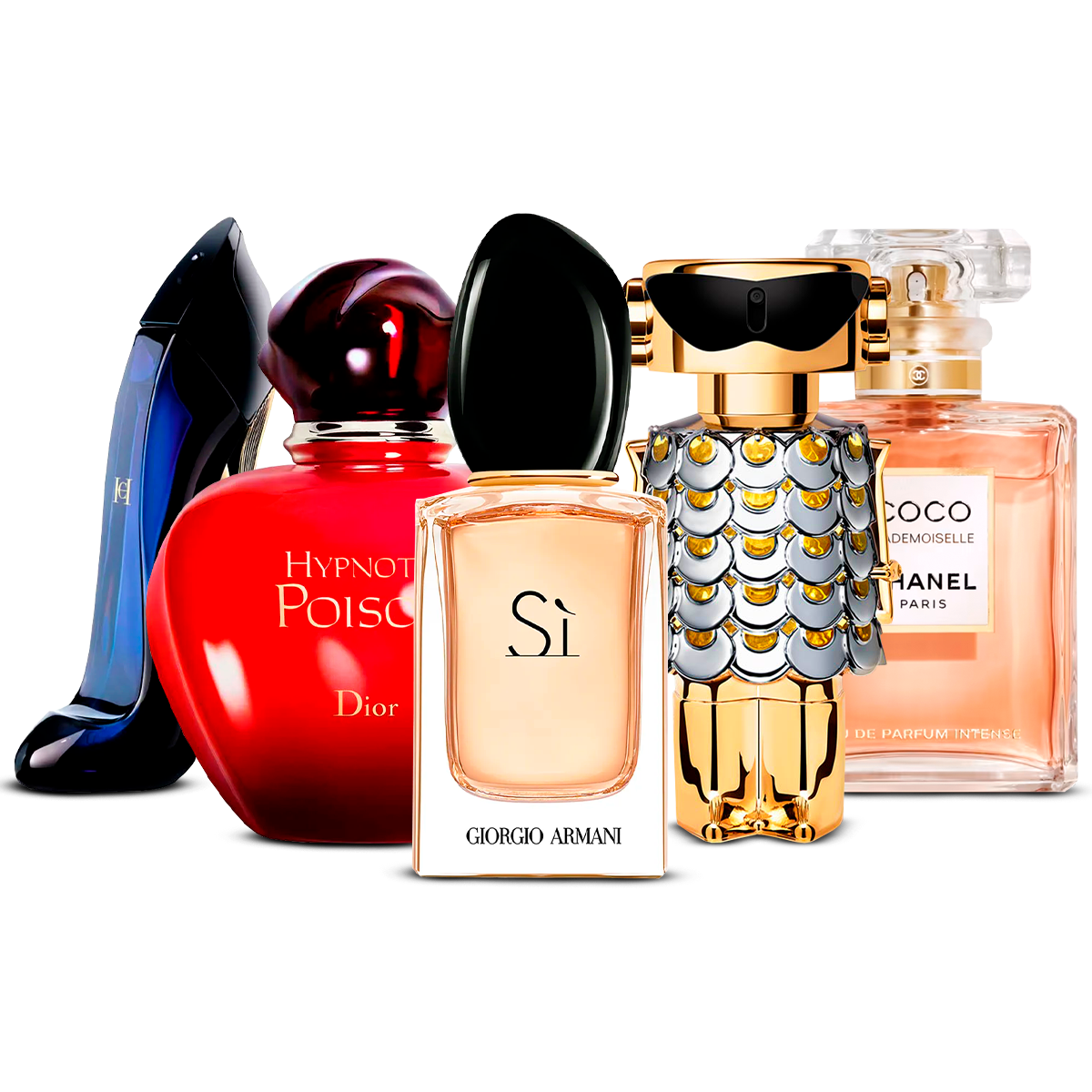 Komplet 5 parfumov – Good Girl, Hypnotic Poison, Sì, Fame in Coco Mademoiselle [100 ml vsako]