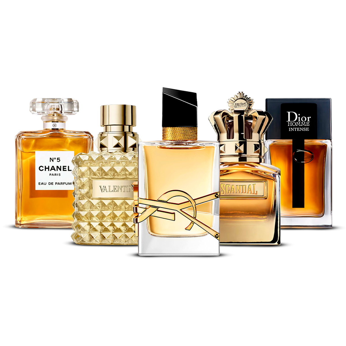 Komplet 5 parfumov  – Chanel Nº5, Valentino Uomo, Yves Saint Laurent Libre, Scandal Pour Homme in Dior Homme Intense  [100 ml vsako]