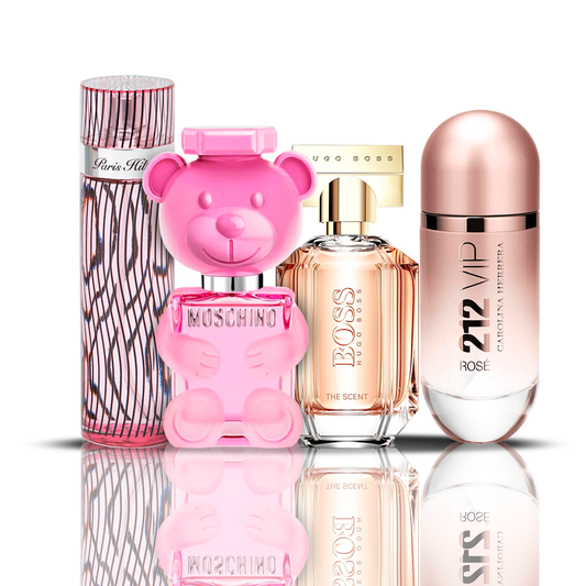 Komplet 4 parfumov | 212 VIP Rose + Moschino Bubble Gum + Hugo Boss The Scent + Paris Hilton 100 ml