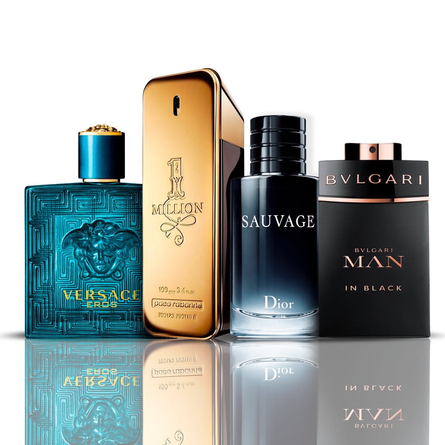 Komplet 4 parfumov | Eros Versace + One Million Paco Rabanne + Bvlgari Man in Black + Sauvage Dior 100 ml