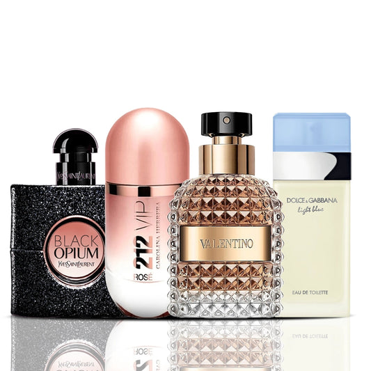 Komplet 4 parfumov | Black Opium + 212 VIP Rose + Valentino + Dolce & Gabbana Light Blue 100 ml